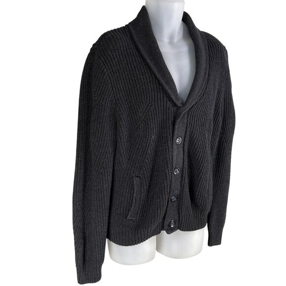 Vintage Shawl Collar Cardigan Mens L Cable Knit Gray Pockets Fisherman Sweater - Picture 6 of 16